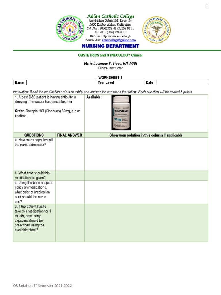 OB Nursing Medication Worksheet 2021 | PDF | Nursing | Bleeding