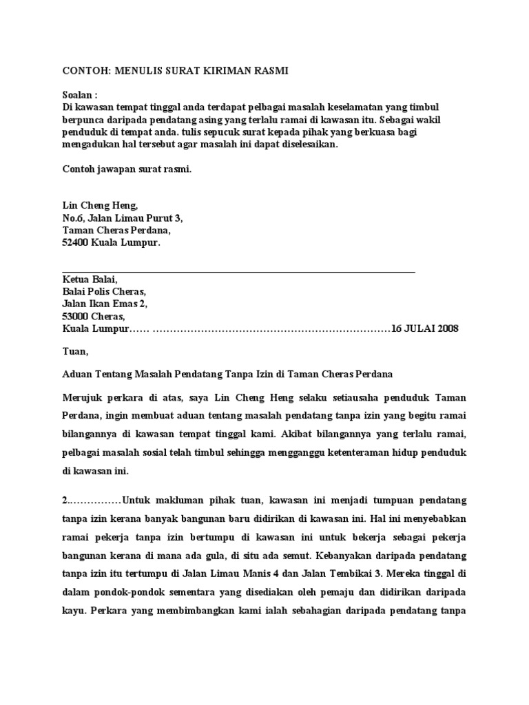CONTOH Karangan - Surat Rasmi | PDF