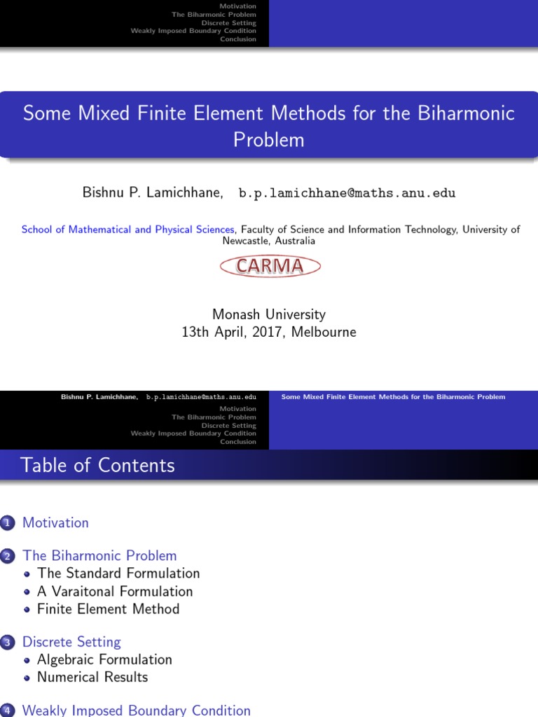 Some Mixed Finite Element Method For Biharmonic Equation | PDF | Finite ...