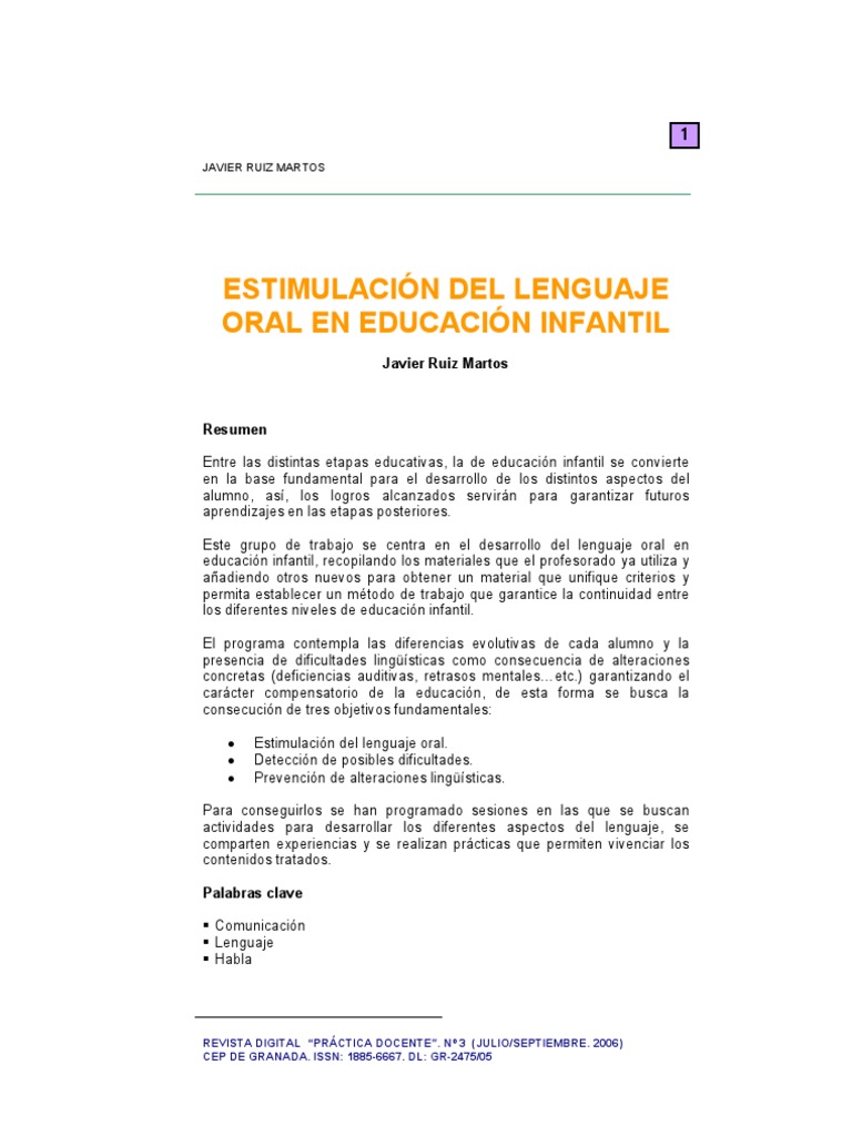 Estimulación del Lenguaje Oral Infantil | PDF | Aquisición de idioma ...