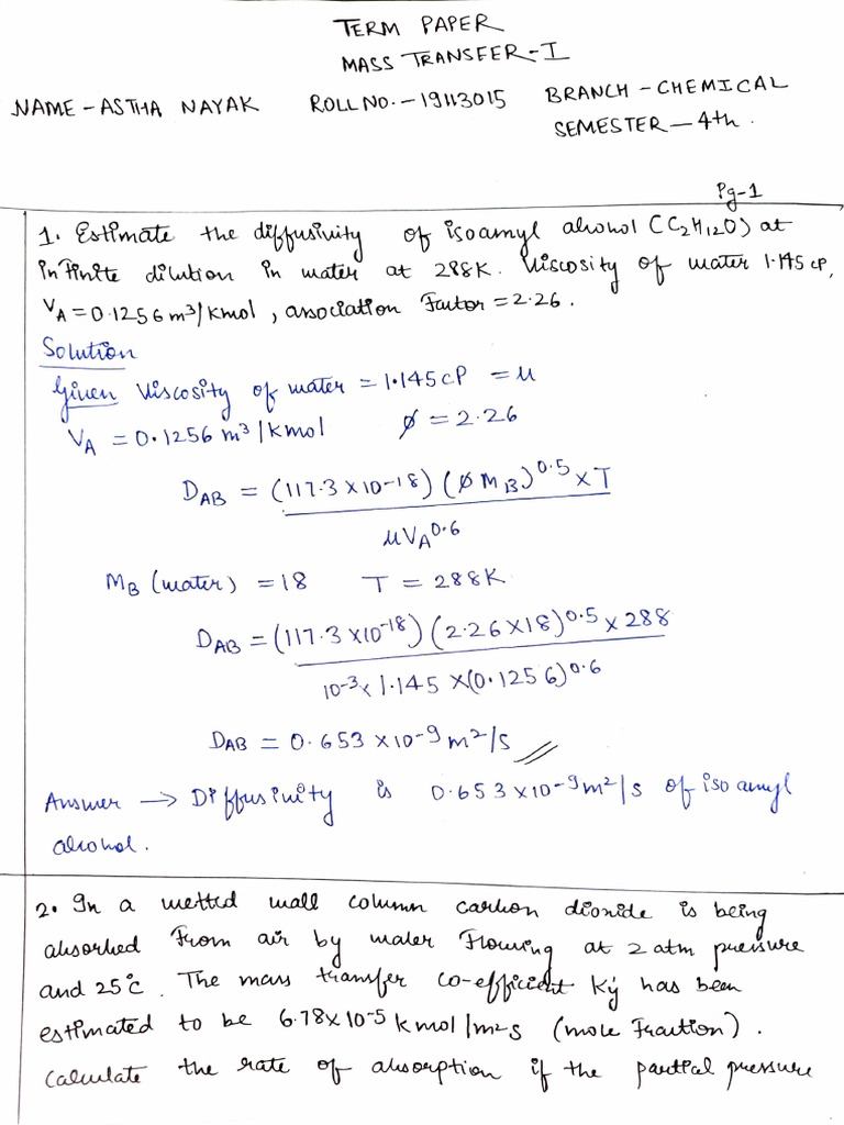 Mass Transfer 1 Term Paper | PDF