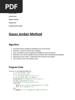 Gauss Jordan - Algorithm and Matlab Program