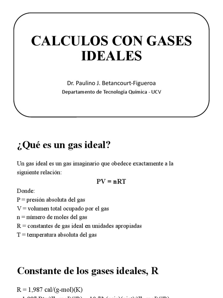 Cálculos de Gases Ideales y Densidad | PDF | Gases | Presión