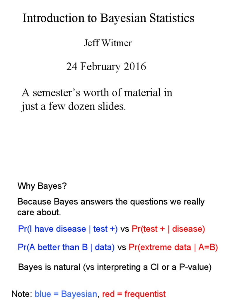 Introduction To Bayesian Statistics: 24 February 2016 A Semester's ...