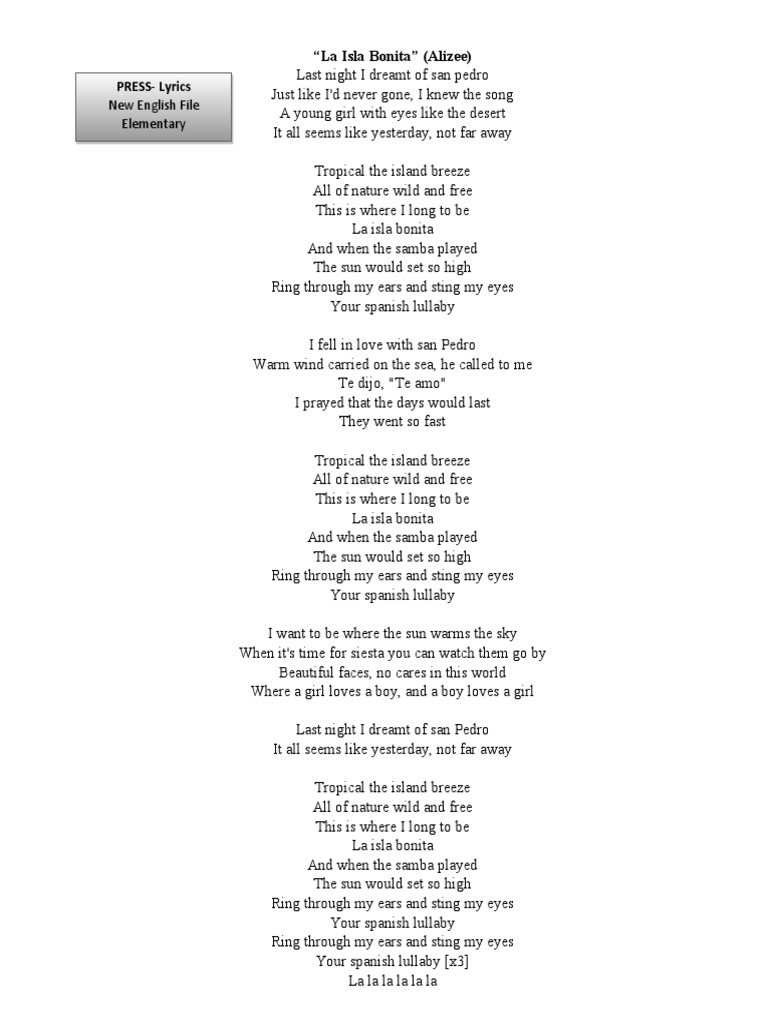 Longing for Paradise An Analysis of the Lyrics and Theme of "La Isla Bonita PDF Physical
