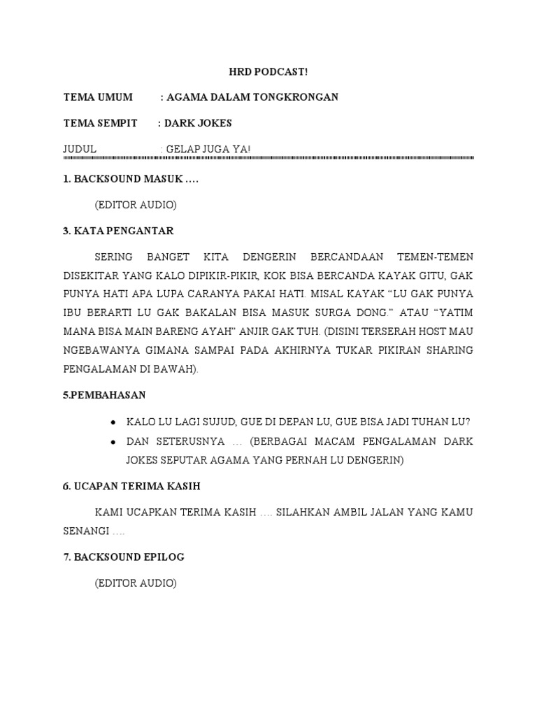 Contoh Naskah Podcast Dark Jokes | PDF