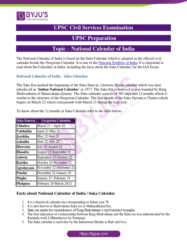 National Calendar of India Types of Calendar UPSC Notes PDF Ancient