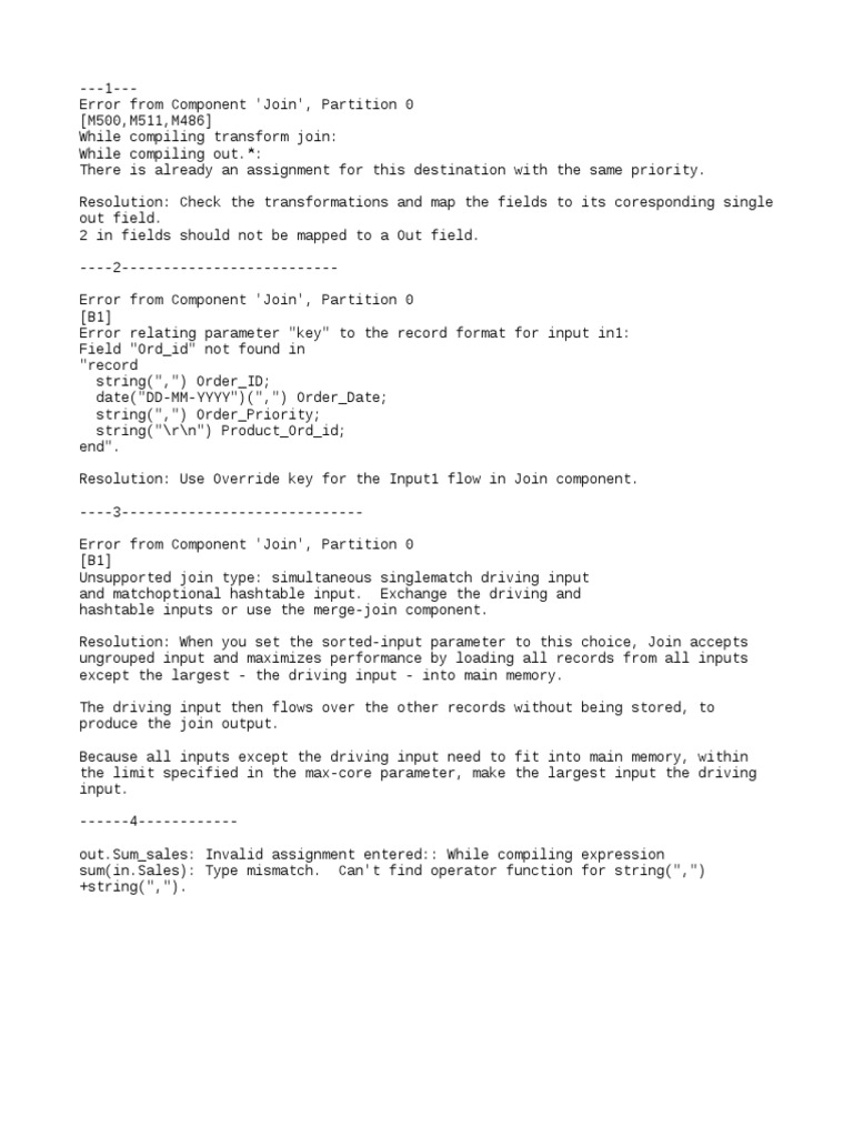 Ab Initio Join Component Errors | PDF