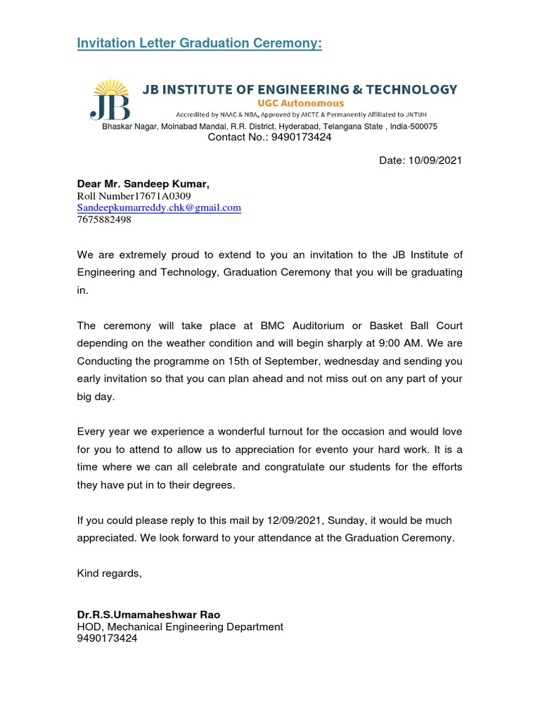 Invitation Letter Graduation Ceremony Sample PDF