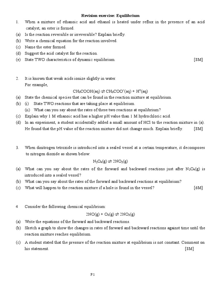 Equilibrium Reactions and Concepts | PDF | Chemical Equilibrium | Acid