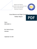 Good Manner and Right Conduct Written Report: Name: Bee-Eged I-2