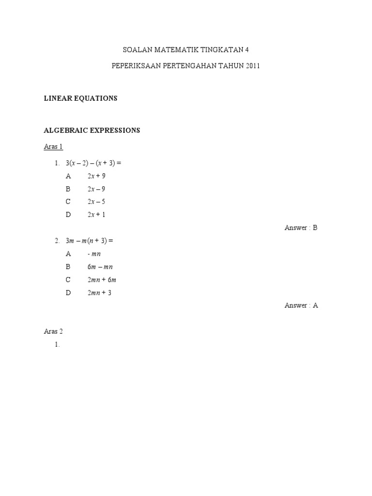 SOALAN MATEMATIK TINGKATAN 4