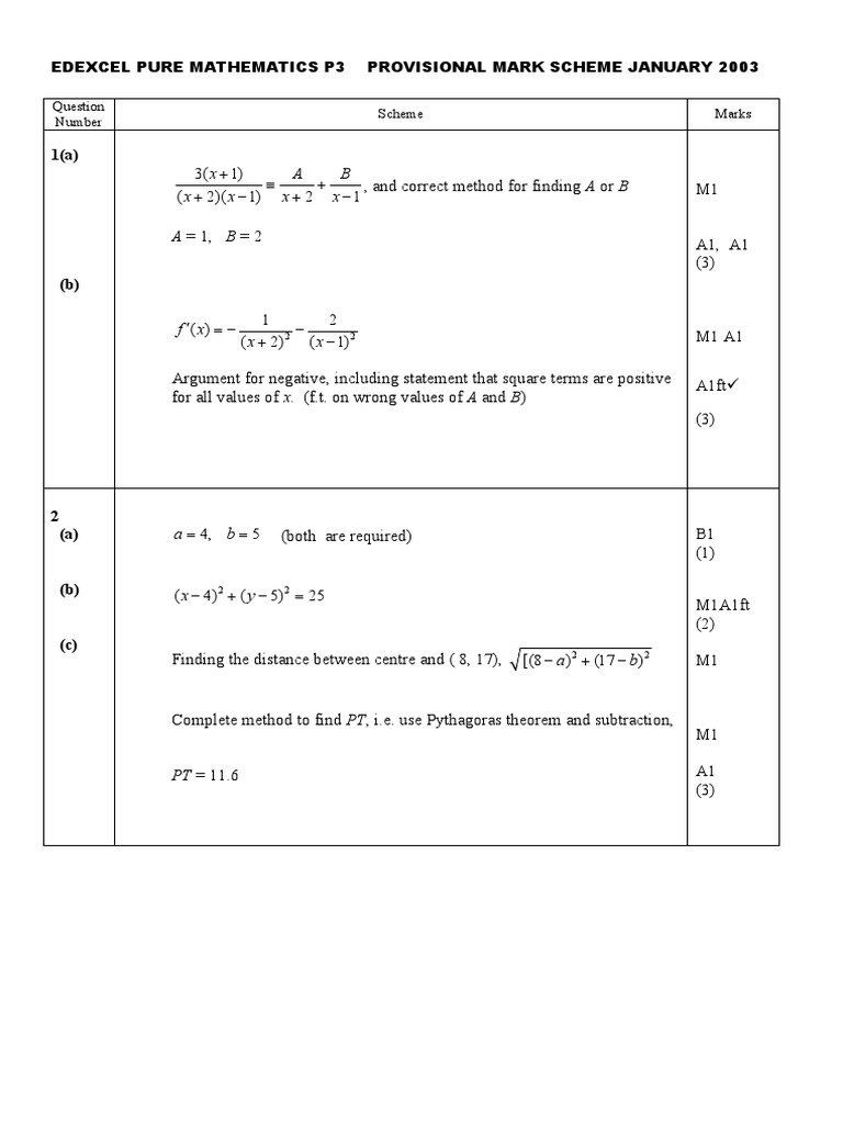 Edexcel P3 Mark Scheme Jan 2003 | PDF | Trigonometric Functions | Equations