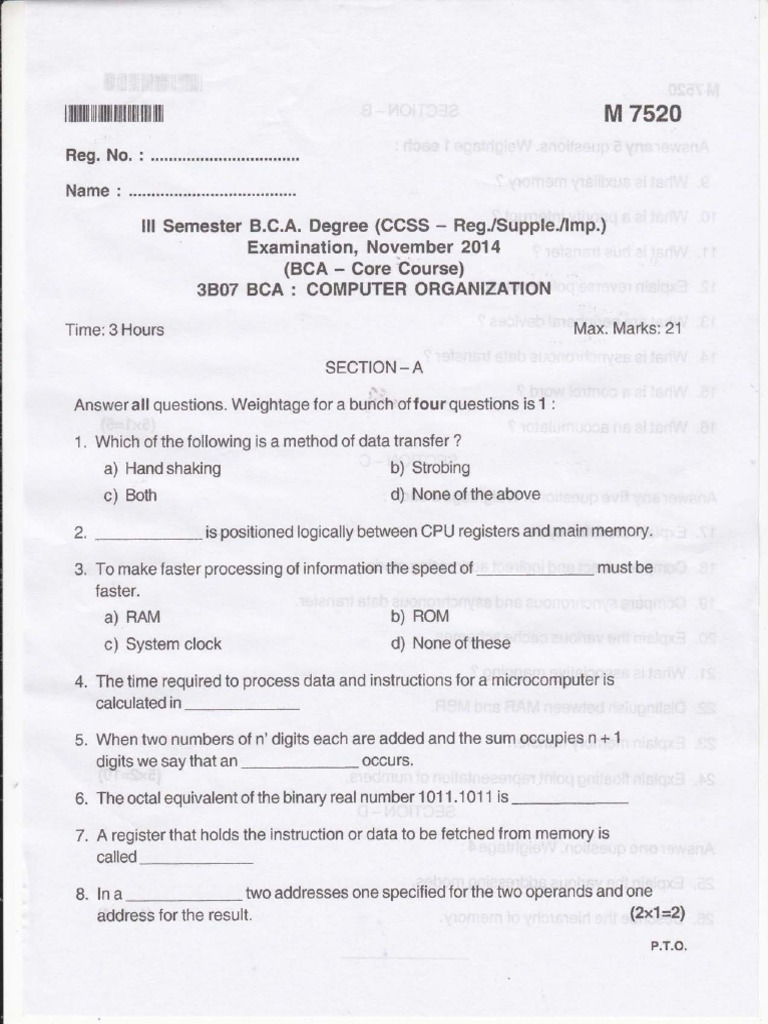 Bca III Nov2014 Computer Organization | PDF | Computer Memory | Computing