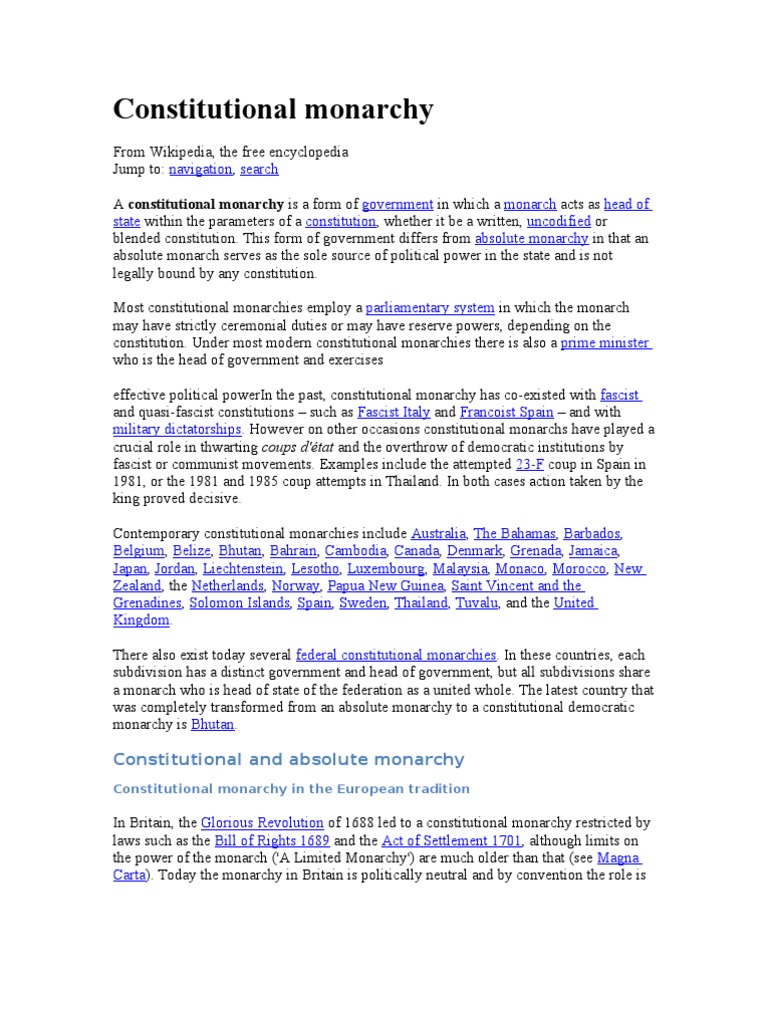 Constitutional Monarchy | PDF | Monarchy | Legal Concepts