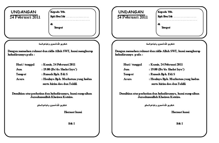 47 Contoh Undangan Kirim Doa Gratis Terbaru
