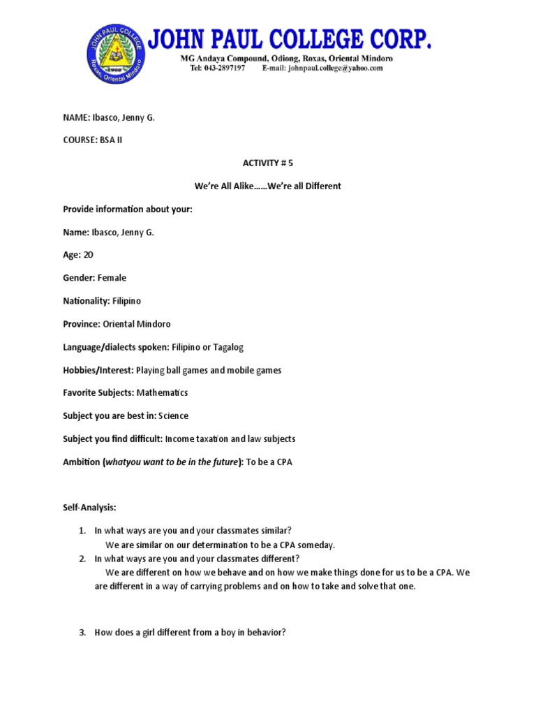 Activity 510. Ibasco (Blue) Bsa PDF Self Esteem Tagalog Language