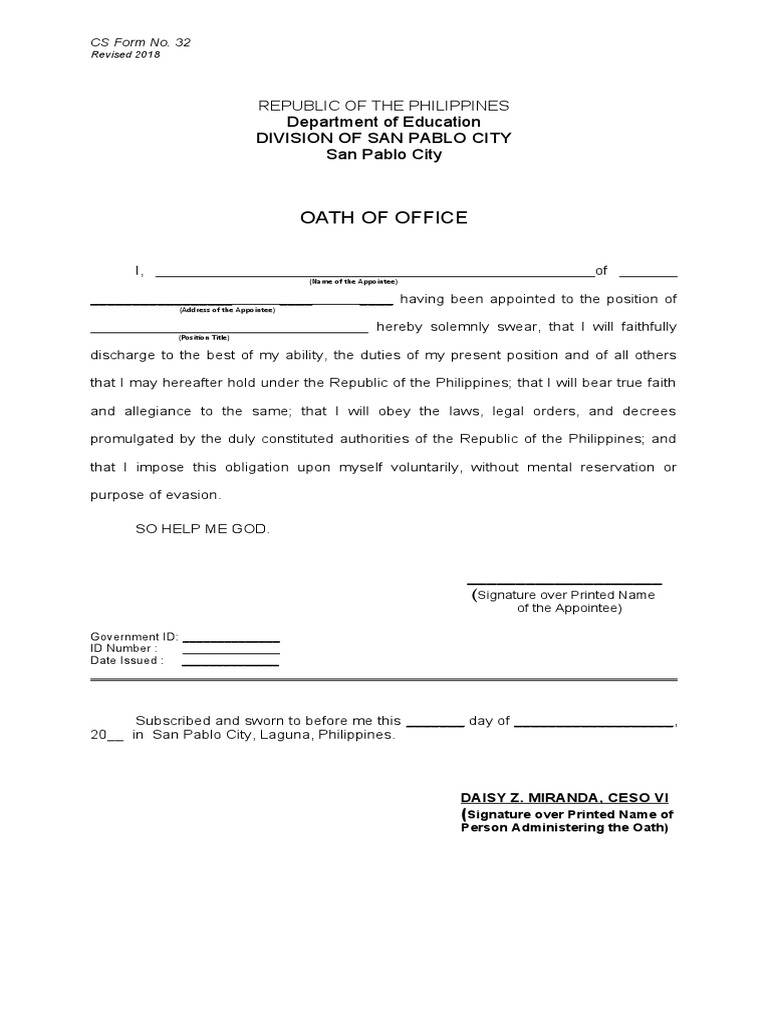 Oath of Office Rev. 2018 | PDF