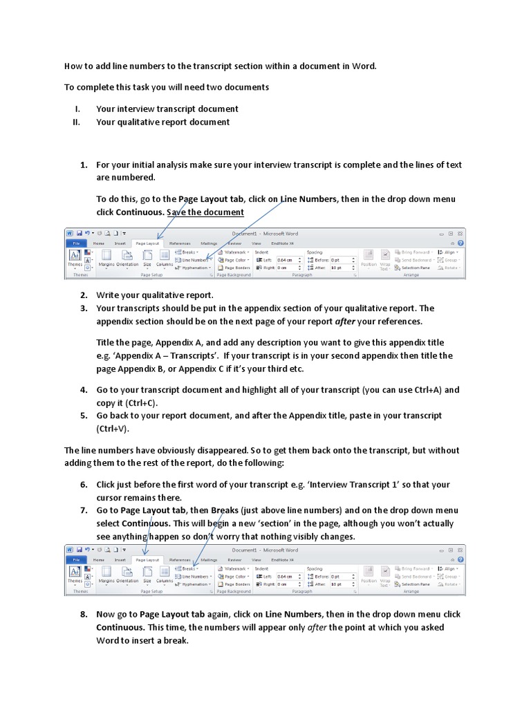 Adding Continuous Line Numbers in Word | PDF