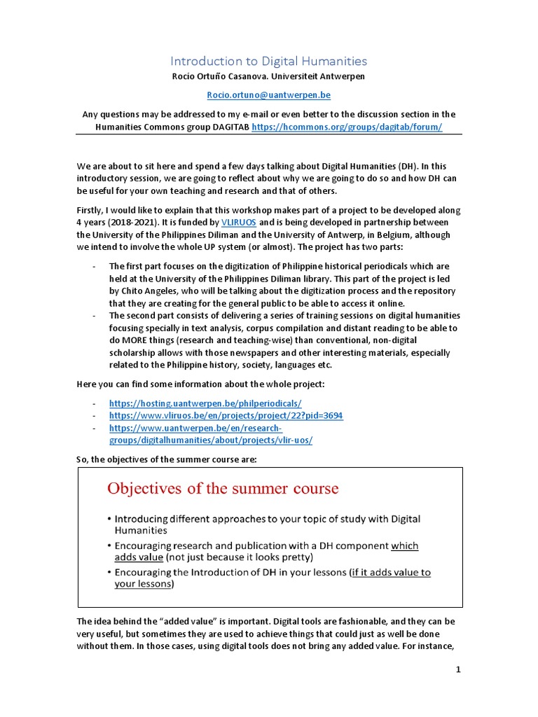 Introduction to Digital Humanities Workshop | PDF | Humanities ...