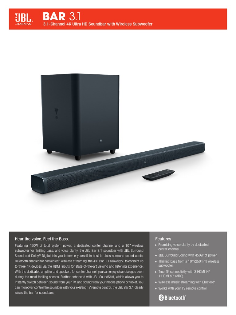 JBL Bar 3.1  3.1-Channel 4K Ultra HD Soundbar with Wireless Subwoofer