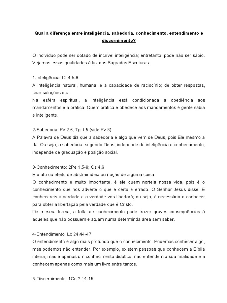 Qual A Diferenca Entre Inteligencia Sabedoria Conhecimento Entendimento ...