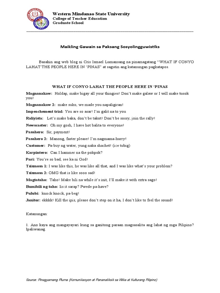 Conyo Language in Filipino Context | PDF | Self-Improvement