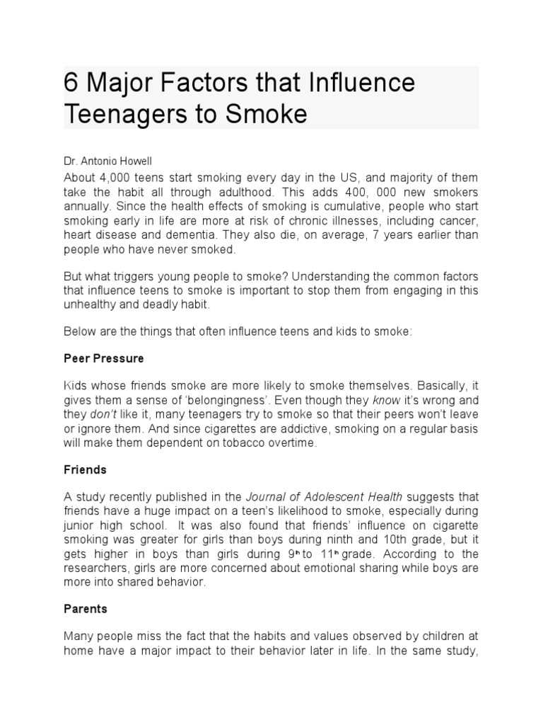 6 Major Factors That Influence Teenagers To Smoke PDF Addiction