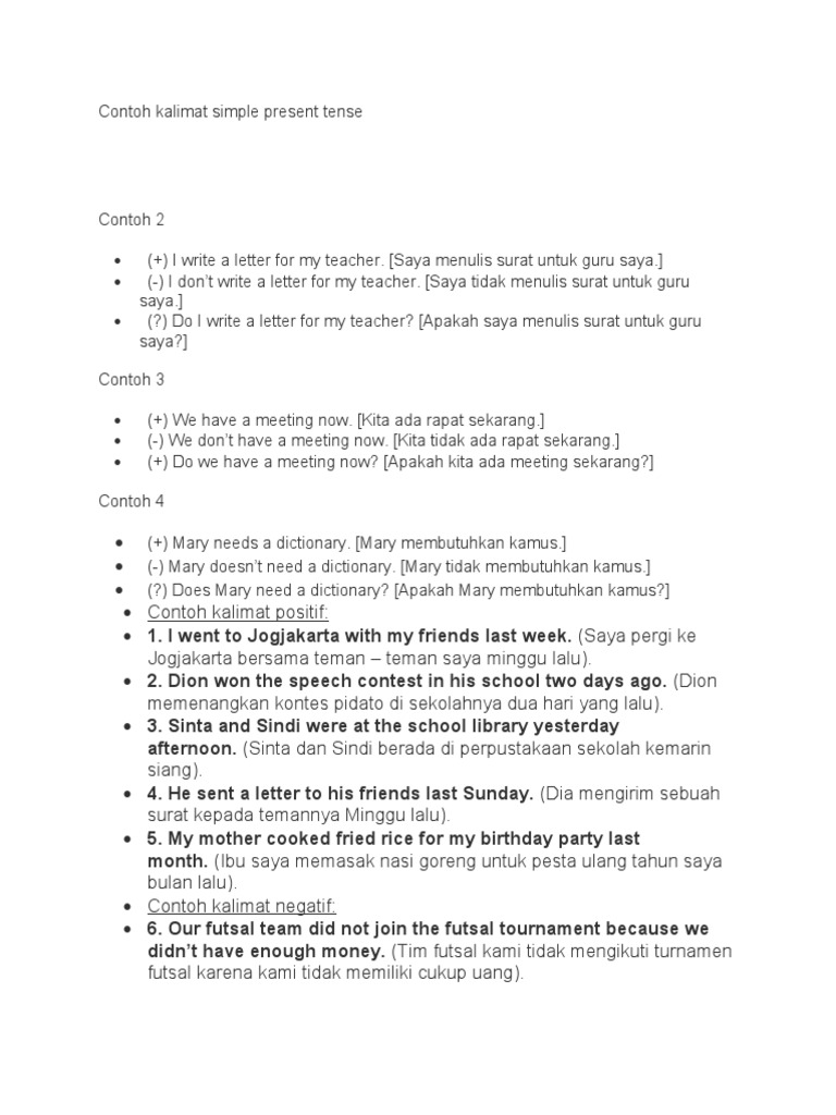 Contoh Kalimat Simple Present Tense | PDF