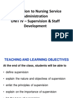 Introduction To Nursing Service Administration UNIT IV - Supervision & Staff Development