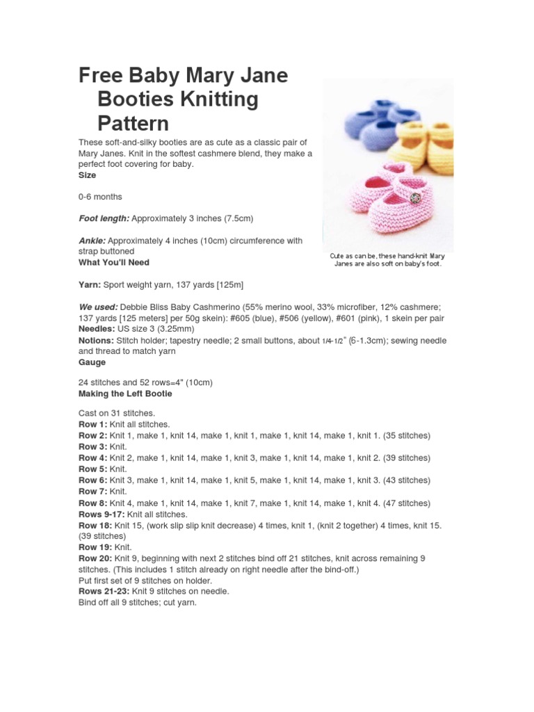Free Baby Mary Jane Booties Knitting Pattern PDF Knitting Yarn