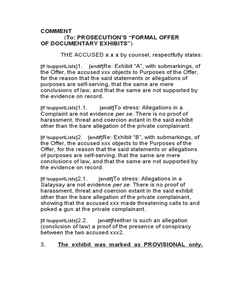 Accused's Objection to Documentary Exhibits | PDF | Affidavit ...
