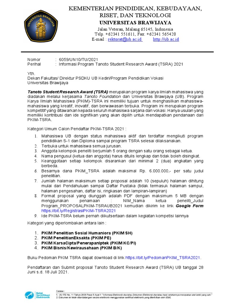 6059-Informasi PKIM-TSRA UB 2021 | PDF | Sains & Matematika