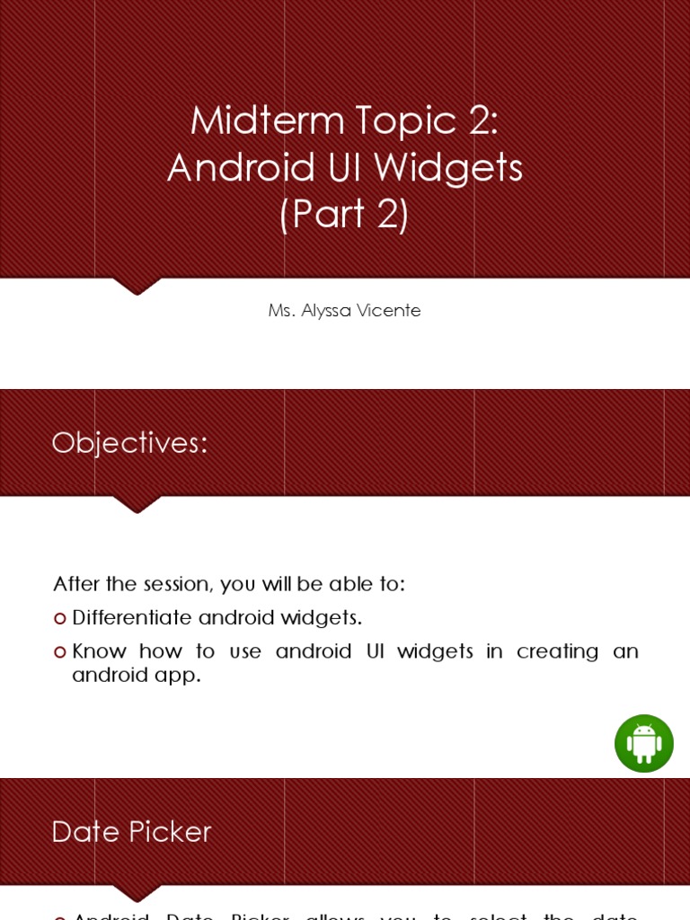 Android UI Widgets Overview and Usage | PDF | Android (Operating System ...