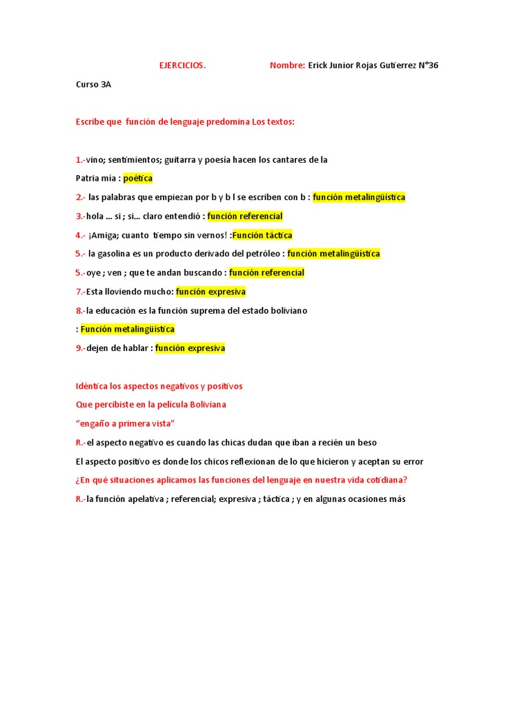Funciones del Lenguaje en Ejercicios Académicos | PDF | Artes del ...