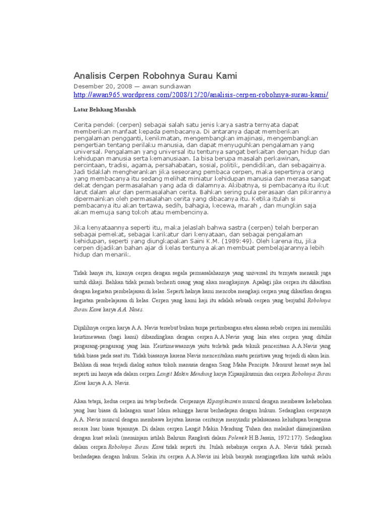 Analisis Unsur Intrinsik Cerpen Robohnya Surau Kami