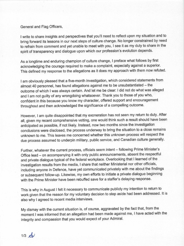 October 2021 Letter From Adm Art McDonald To General and Flag Officers