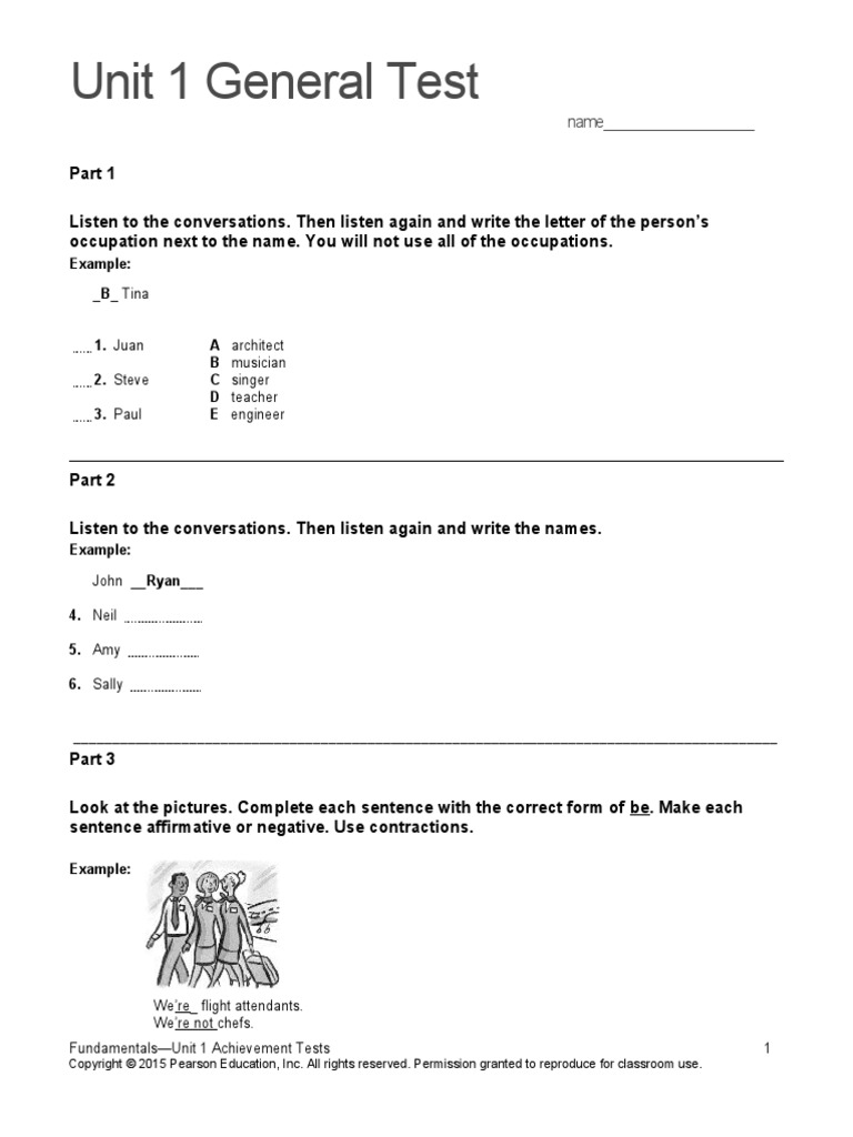 Top Notch Fundamentals Unit 1 Assessment | PDF