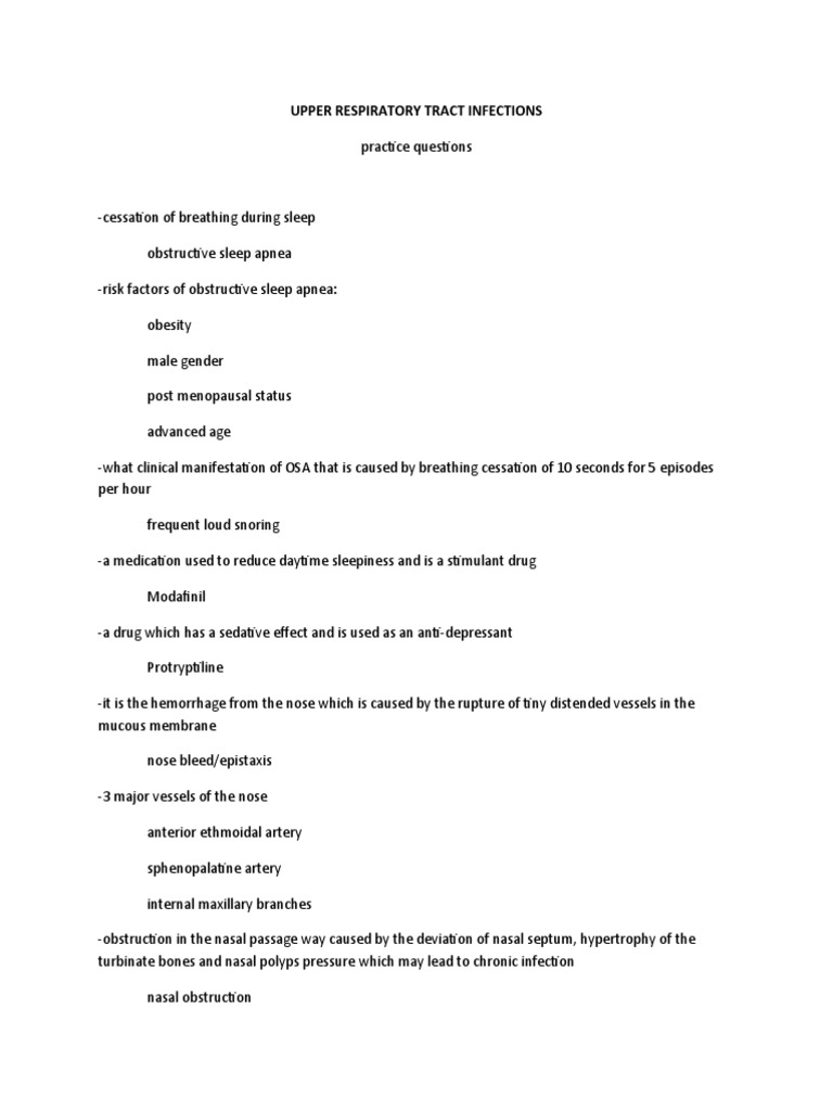 Upper Respiratory Tract Infections Overview | PDF | Human Nose | Sleep ...