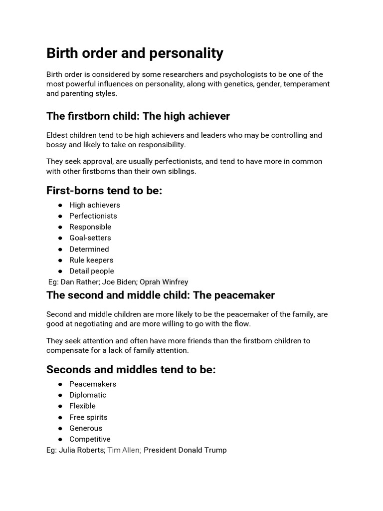 Birth Order's Impact on Personality Traits | PDF | Sibling | Stepfamily