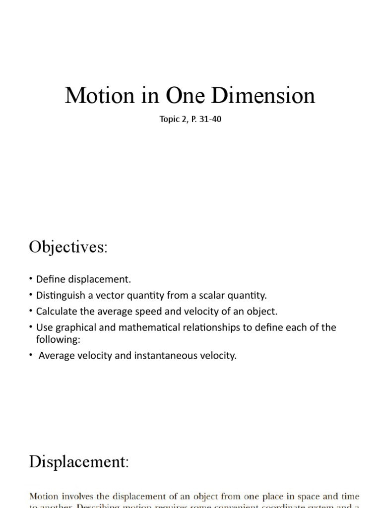 Motion In One Dimension Topic 2 P 31 40 Pdf Velocity Speed
