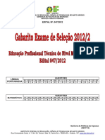 Gabarito Exame de Seleç o e M Integrado 2012-2