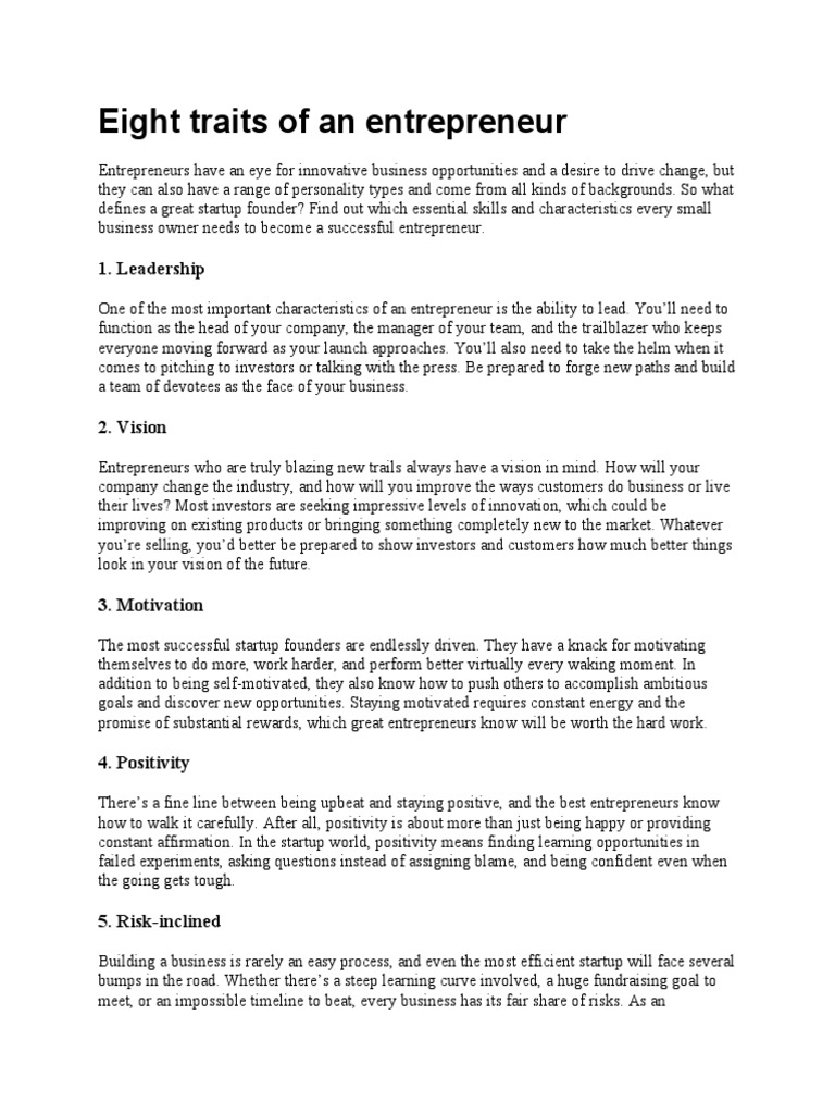 Traits of Successful Entrepreneurs | PDF | Entrepreneurship | Economies