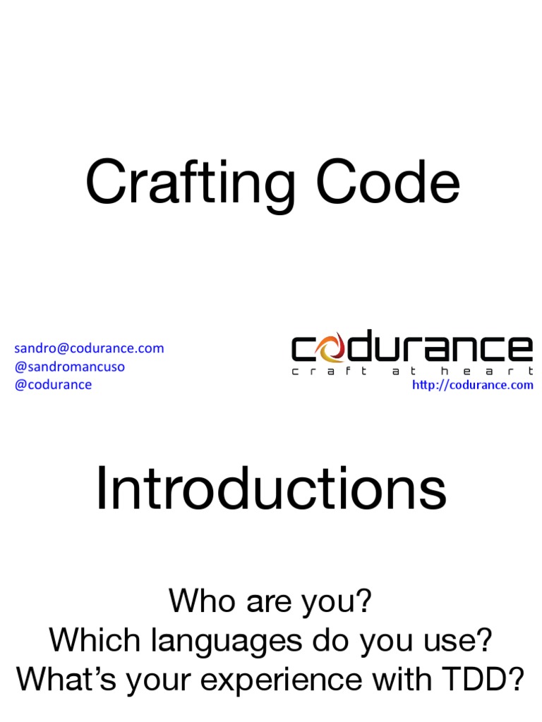 Crafting Code: @sandromancuso @codurance | PDF | Test Driven ...