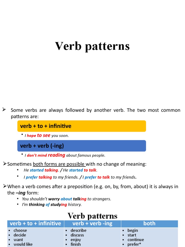 Verb Patterns | PDF | Verb | Linguistics