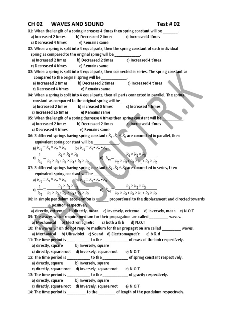 CH 02 Test 02 Waves and Sound - 1 | PDF | Hertz | Sound