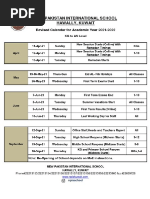 Npis Calendar 2021-2022 | Pdf | Academic Term | Schools