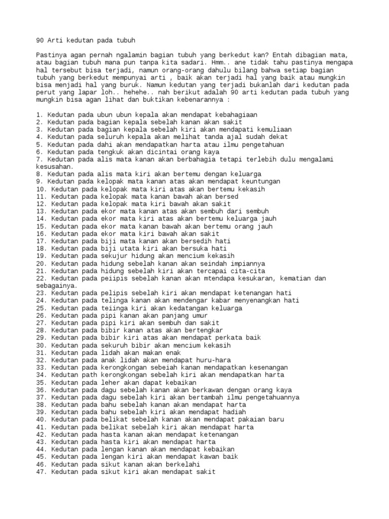 90 Arti Kedutan Dibagian Tubuh Pdf