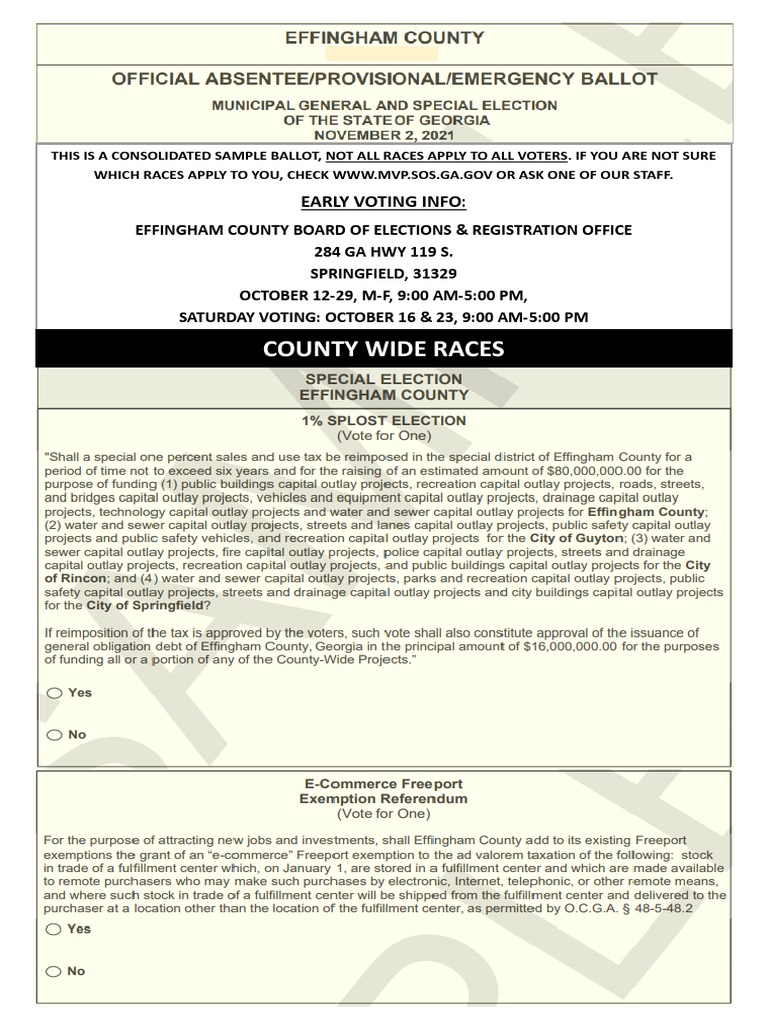 Nov. 2, 2021, Effingham County Consolidated Sample Ballot PDF