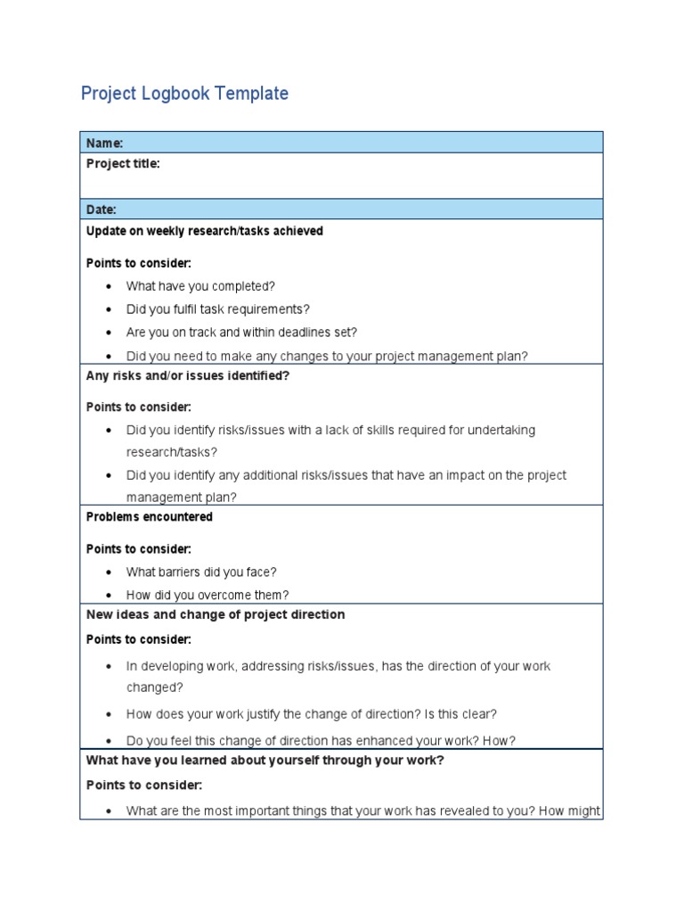 Project Logbook Template | PDF